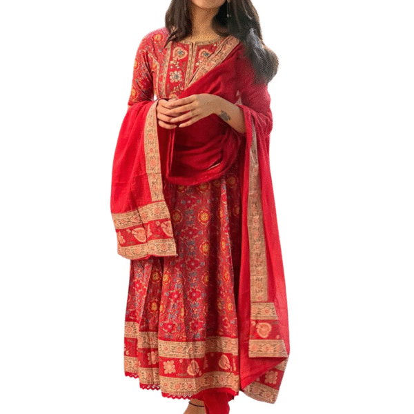 Charming in Cotton ? Embroidered Floral Printex Dress for Women (L)